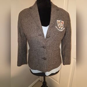 American Eagle Outfitters Gray Blazer with Crest